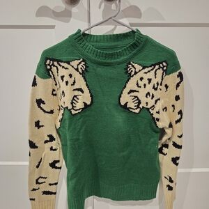 Green Leopard Print Women's Sweater Size Medium